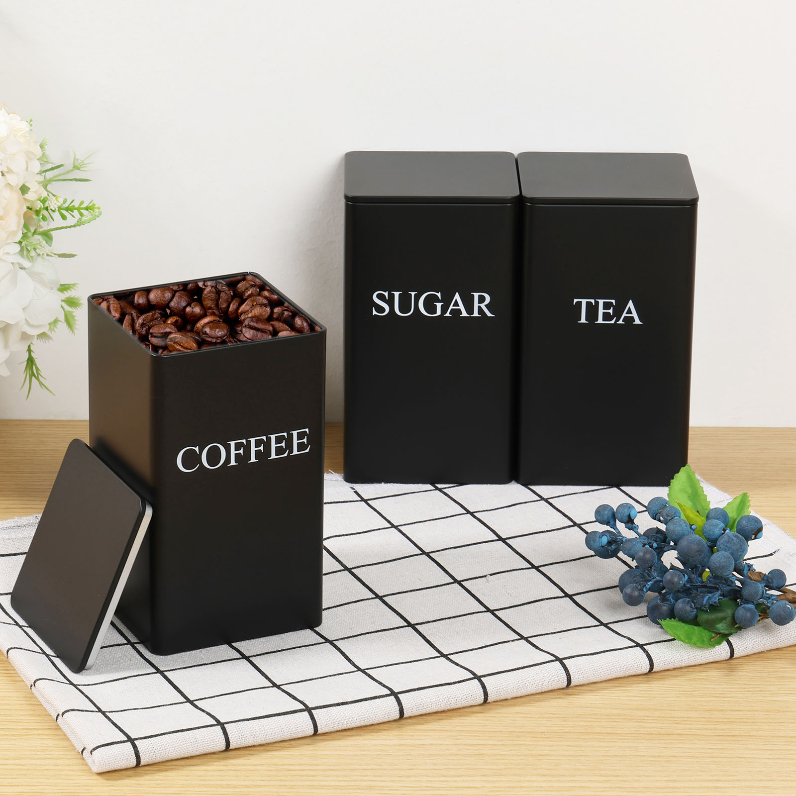 Coffee Tea Canister Set - 3 buah kaleng penyimpanan biji kopi,