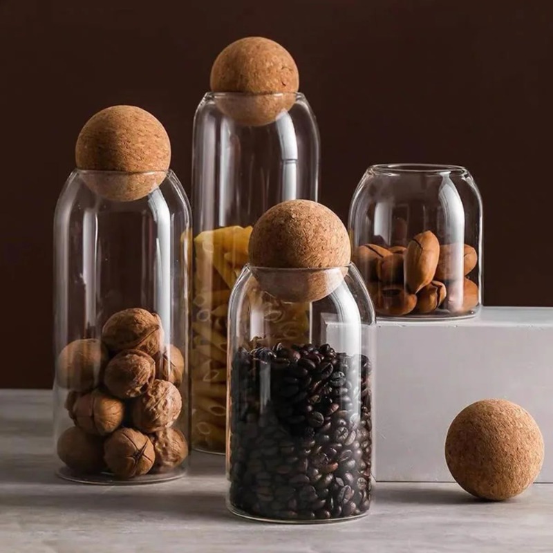 Tea Coffee Sugar Container - Stoples Kaca dengan Tutup Gabus Bulat