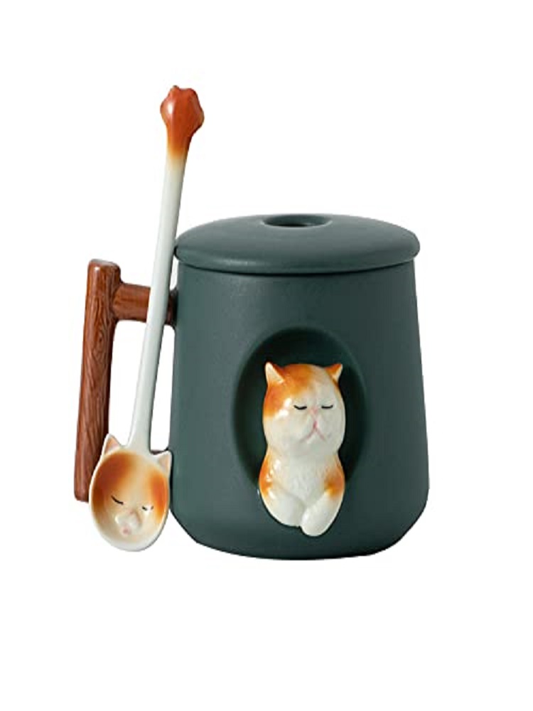Coffee Tea Spoon - Mug Keramik 3D Bentuk Kucing yang
