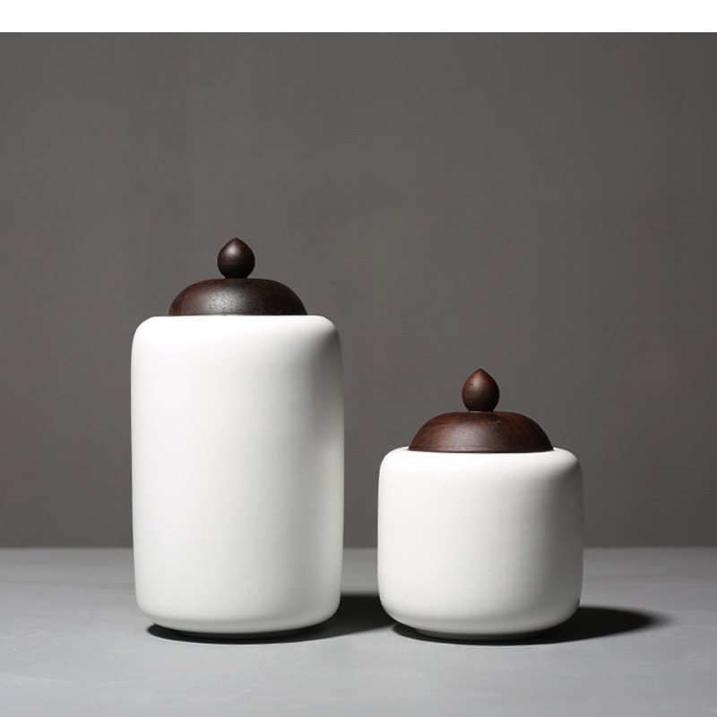 Tea Coffee Sugar Container - Teko Teh Keramik Tutup Kayu Porselen