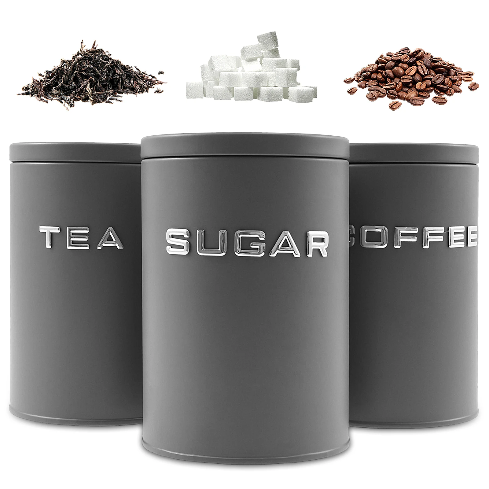Tea Coffee Sugar Container - 3 Pcs Stoples Logam Bulat untuk