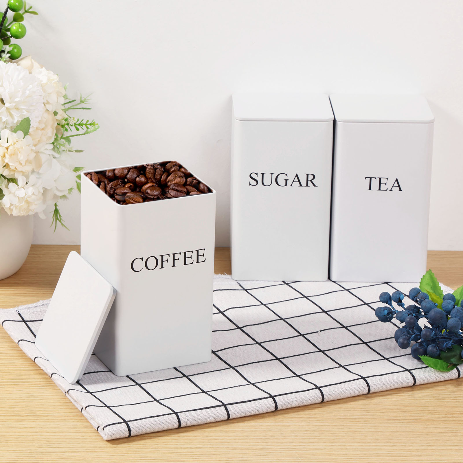 3 buah kaleng penyimpanan biji - Coffee Tea Canister Set ulasan dan harga