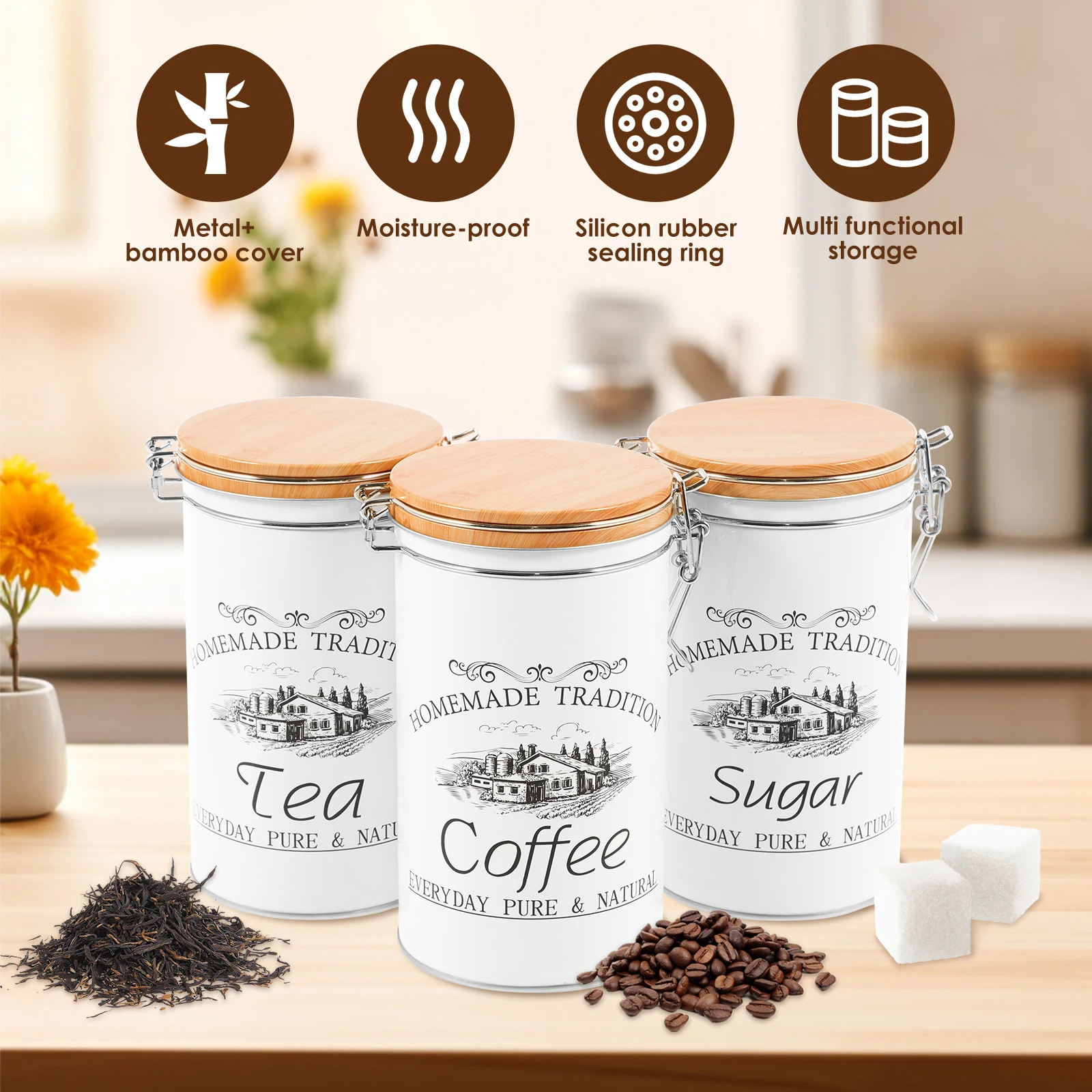 3 Buah/Set Wadah Teh Kopi Gula - Coffee Tea Jar Set ulasan dan harga