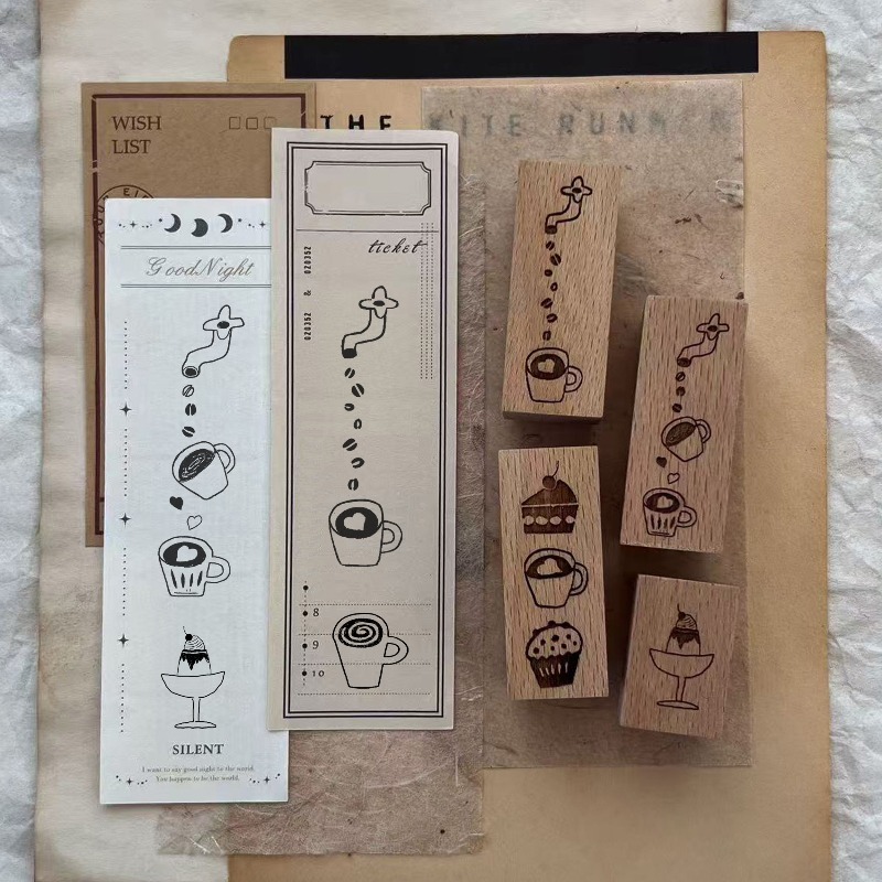 Stempel Karet Kayu Vintage Can - Coffee Tea Photos ulasan dan harga