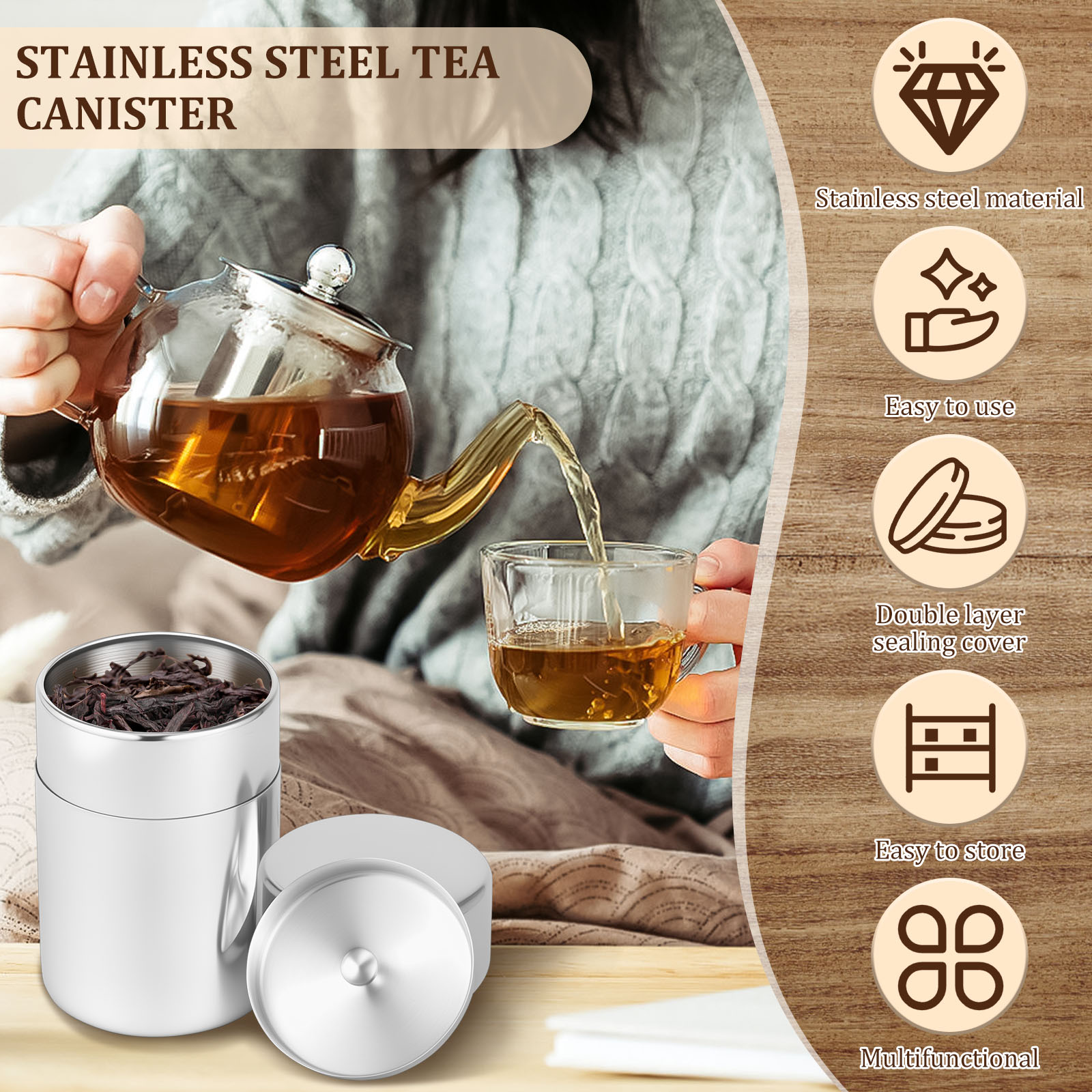 Kaleng Kaleng Daun Teh Baja Ta - Tea Coffee Sugar Container ulasan dan harga