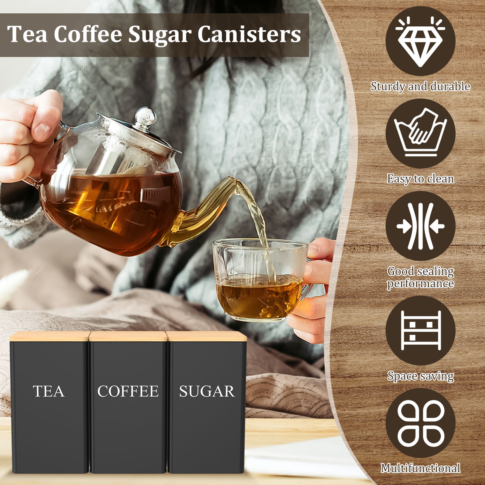 Toples Penyimpanan Biji Kopi W - Tea Coffee Sugar Container ulasan dan harga